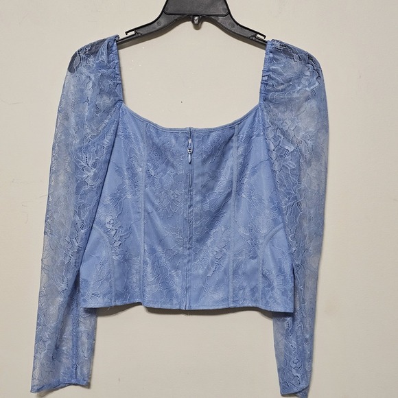 Chelsea & Violet Women Top Size 4 Blue Lace Sweetheart Neck Long Sleeves New 336 - Picture 8 of 9